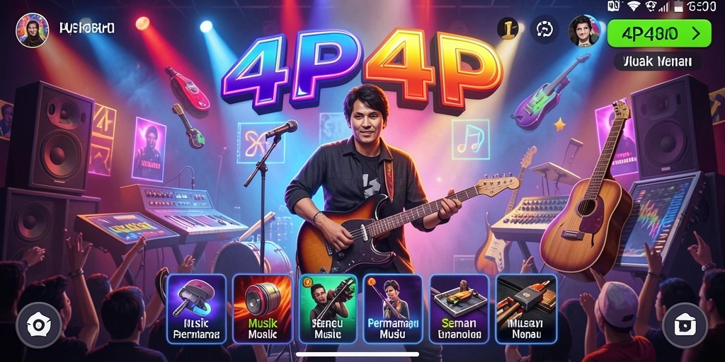 Screenshot utama 4P4P menampilkan gameplay musik yang seru.