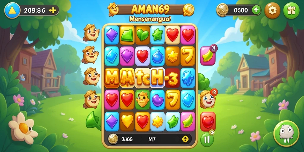 Screenshot gameplay <strong>AMAN69</strong> menampilkan pengalaman Match-3 yang seru.