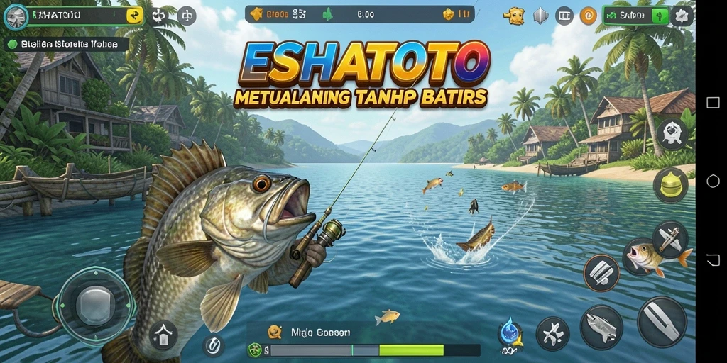 Screenshot gameplay ESHATOTO menunjukkan keseruan memancing yang mendebarkan.