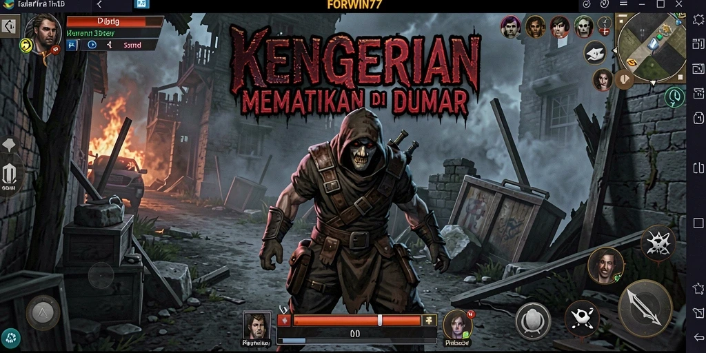 Tampilan gameplay FORWIN77 dengan suasana horor yang mendebarkan.