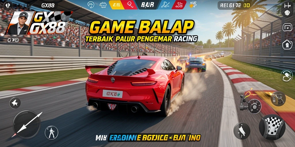 Screenshot gameplay GX88 dengan aksi balap yang mendebarkan.