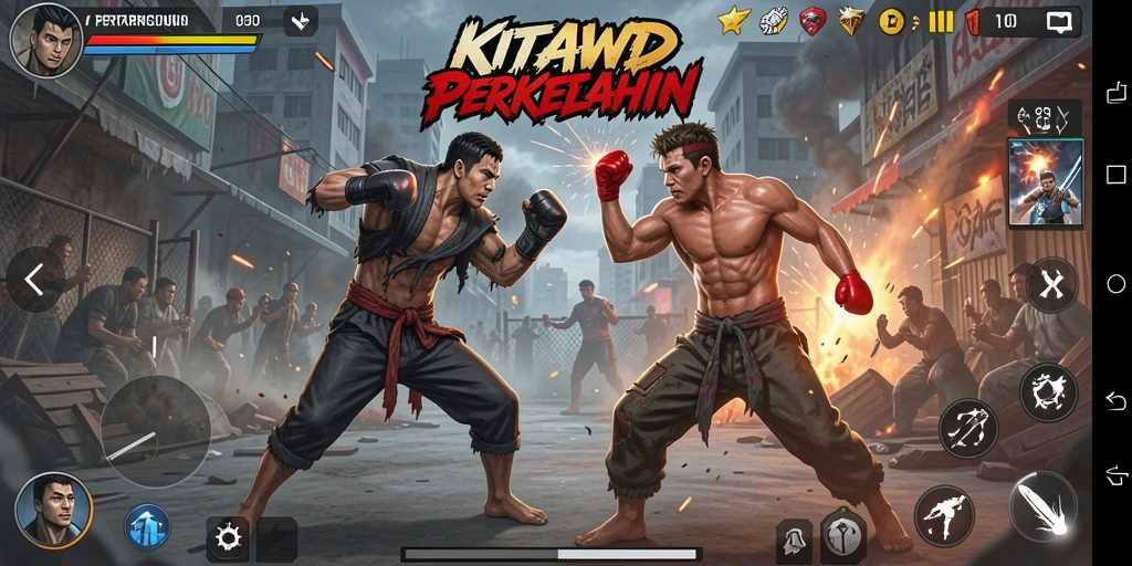 Screenshot gameplay KITAWD menampilkan aksi pertarungan yang intens dan karakter beragam.