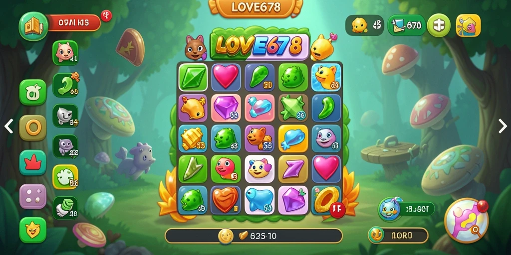 Screenshot utama LOVE678 menampilkan gameplay Match-3 yang menarik dan seru.