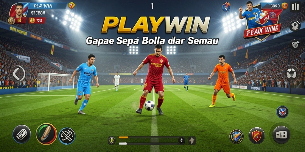 Screenshot menunjukkan aksi gameplay seru dalam pertandingan sepak bola.