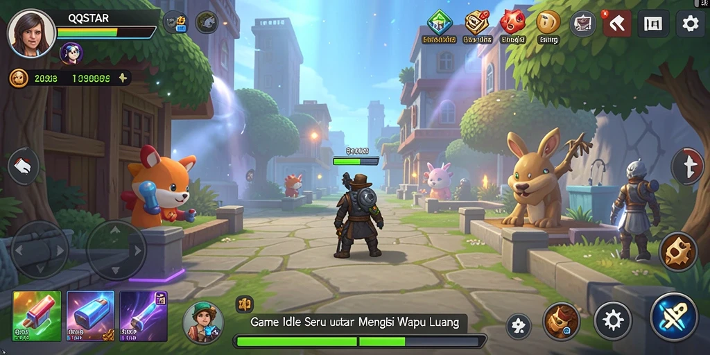 Tampilan gameplay QQSTAR yang menampilkan aksi seru dan karakter unik.