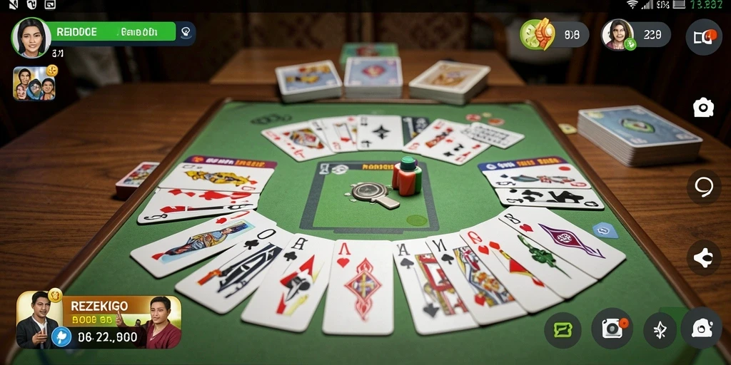 Tampilan screenshot utama REZEKIGO yang menunjukkan gameplay Gaple yang seru.