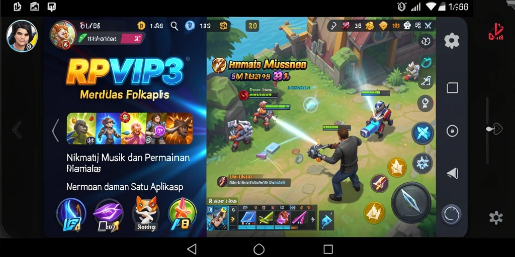Tampilan gameplay interaktif dan visualisasi musik RPVIP3.
