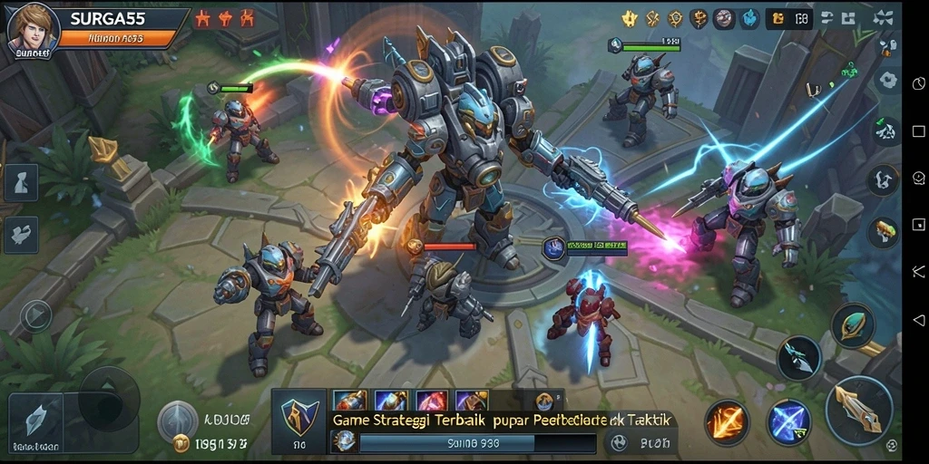 Screenshot gameplay SURGA55 menampilkan aksi pertempuran yang intens.